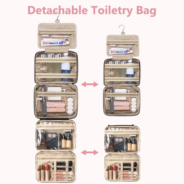 Detalle de Voyagrise Hanging Toiletry Bag for Women – large-capacity travel wash bag with hook and compartments