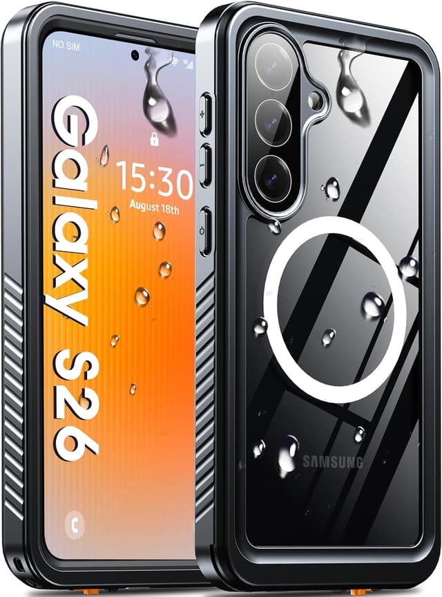 Detalle de Oterkin Waterproof MagSafe Case for Samsung S26 (IP68) with Screen & Camera Protection, Black