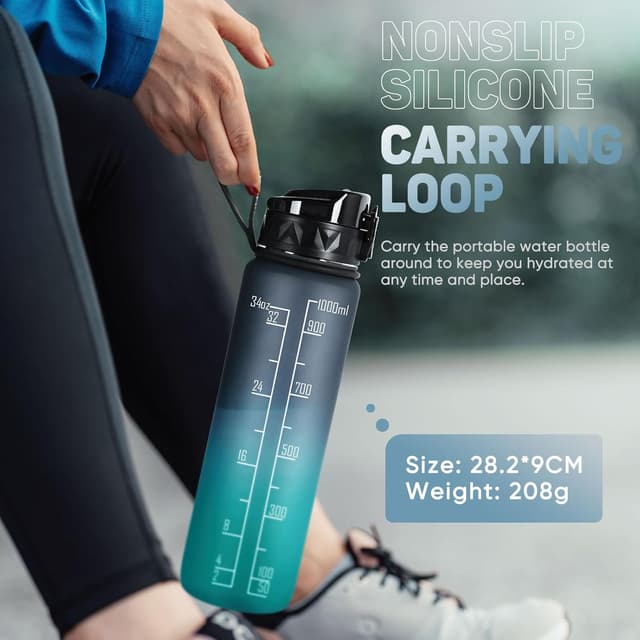 Detalle de FULDENT Trinkflasche 1L Sport Wasserflasche (BPA-frei) mit gummiertem Grip – für Fahrrad, Outdoor, Schule & Gym