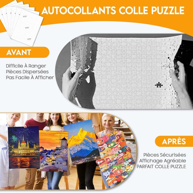 Detalle de Nariolar Colle Puzzle – Lot de 32 feuilles adhésives pour conserver jusqu’à 4000 pièces (4×1000)
