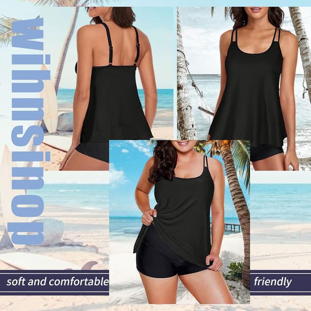 Detalle 2 de wihnsinop Damen Tankini-Set mit Bauchkontrolle (Top & Badeshorts)