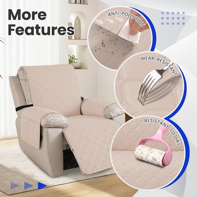 Detalle de Ystyle Copripoltrona Relax Reclinabile Grande 1 posto impermeabile con braccioli, beige