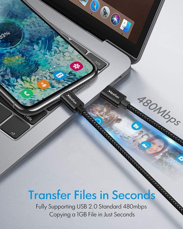 Detalle de CLEEFUN Long USB-C to USB-C Cable (3m, 2-Pack) with PD 60W Fast Charging