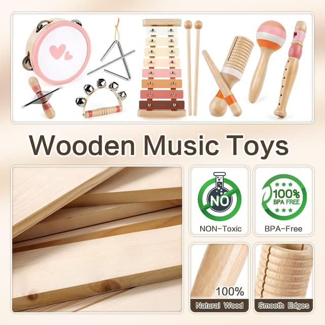 Thumbnail 6 de Kids Musical Instruments 8-in-1 Xylophone & Wooden Music Set (maracas, drum, bells and more)