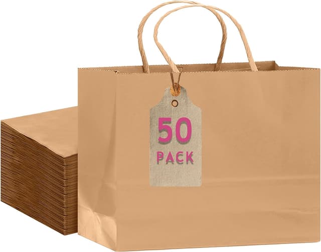 Detalle de Gcardist 50 pack kraft gift paper bags with handles (32x11x24.5cm, brown)