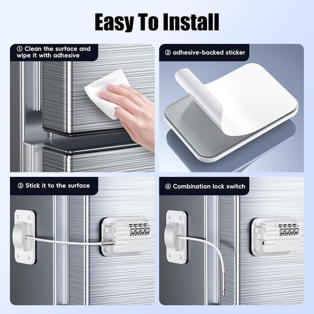 Detalle de Kühlschrank Schloss mit Code zum Kleben ohne Bohren – Kindersicherung mit Passwort (weiß, 1 Stück)