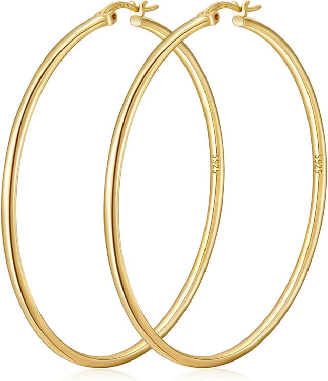 Detalle de DORANA 2 mm dünne große Creolen für Damen (Silber 925, hypoallergen, nicht anlaufend) in Größen 20–70 mm