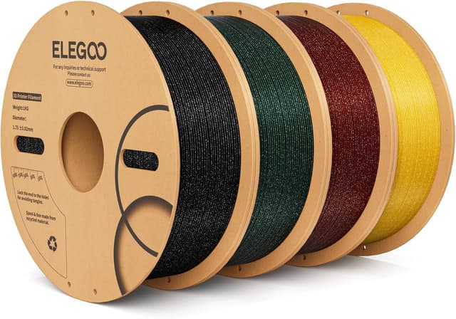 Detalle de ELEGOO Sparkle PLA Filament 1.75mm Bundle (4kg) – Glitter Twinkling 3D Printer Filament in Sparkle Black, Red, Green & Gold