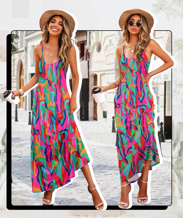 Detalle 2 de Wolddress Women’s Maxi Dress with Pockets (2026) – Adjustable Spaghetti Strap Plus Size