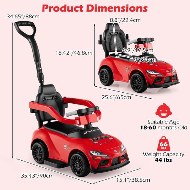 Detalle 2 de INFANS Licensed Toyota Ride-On Push Car (3-in-1) for Toddlers with Music & Storage, Red