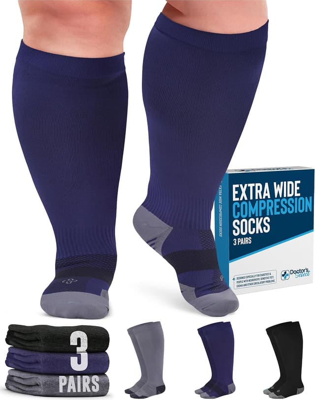 Detalle 2 de Doctor’s Select 3 Pairs Plus Size Compression Socks (Wide Calf) 20–30 mmHg, up to 6XL