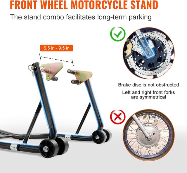 Detalle 2 de Vevor Motorcycle Stand Lift 850 lb Front/Rear Combo (Front Wheel Fork + Rear Swingarm Spool)