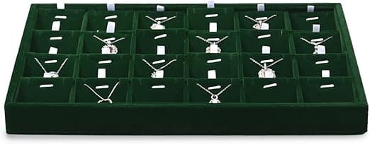 Detalle de Papten Bandeja apilable de terciopelo para joyas, verde oscuro