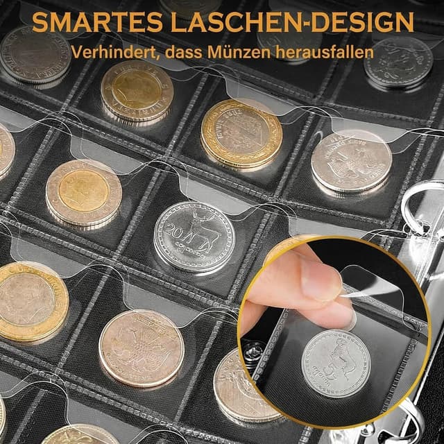 Thumbnail 6 de Ytonet Feuerfestes Münz-Sammelalbum mit Schloss – 320 Münzen & 36 Geldscheine, schwarz