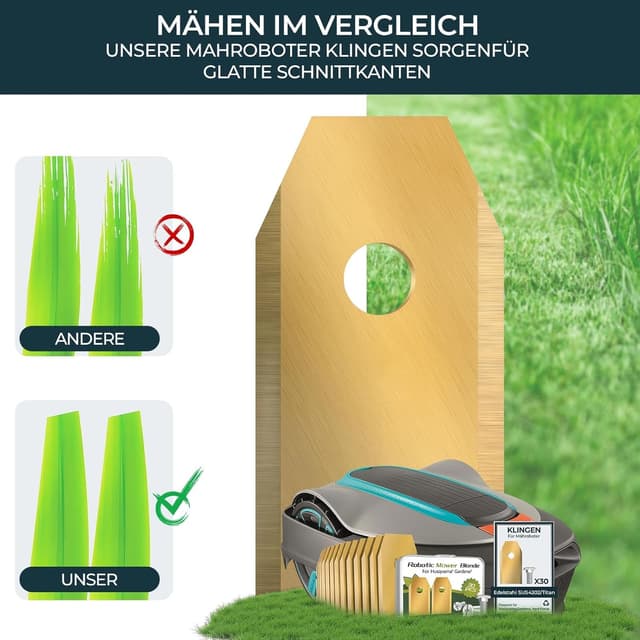 Detalle 2 de 30x Titan Messer Ersatzmesser für Mähroboter – Messerset + 30 Schrauben für Husqvarna, Gardena & Yard Force