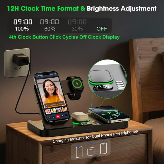 Thumbnail 4 de Dual Phone Magnetic Charging Station with Clock