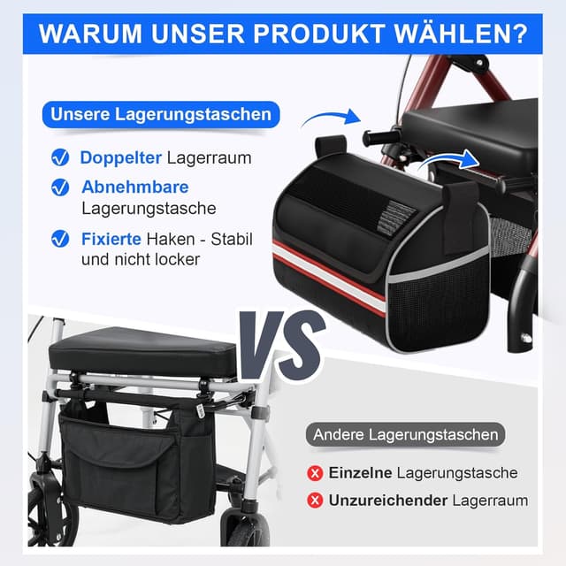 Detalle de Matinal Leichtgewicht Rollator faltbar mit Sitz – bis 160 kg belastbar, 6-fach höhenverstellbar