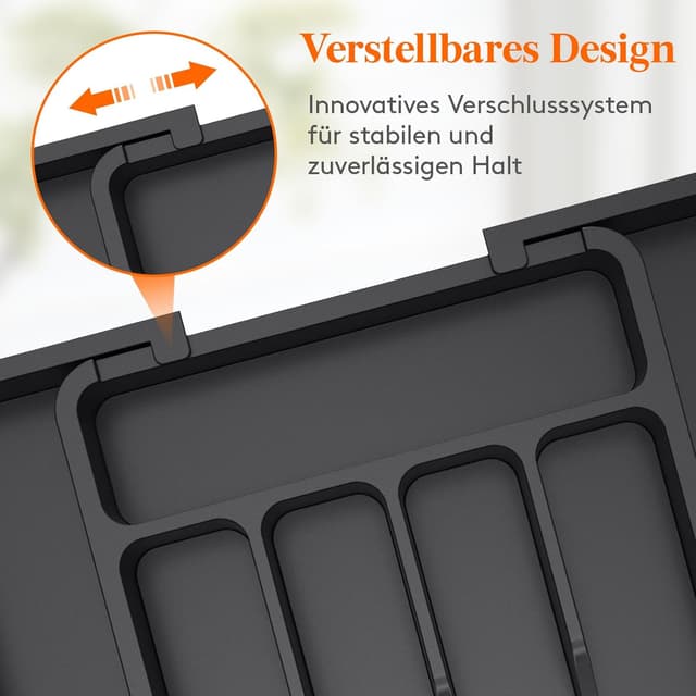 Detalle de Lifewit Besteckkasten für Schublade – verstellbarer Besteckhalter aus PP, Breite flexibel von 22,7 bis 37,4 cm