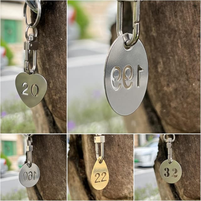 Detalle de NanTun 304 Stainless Steel Oval Key Tags with Ring (1 to 10) – 10 pcs numbered key rings