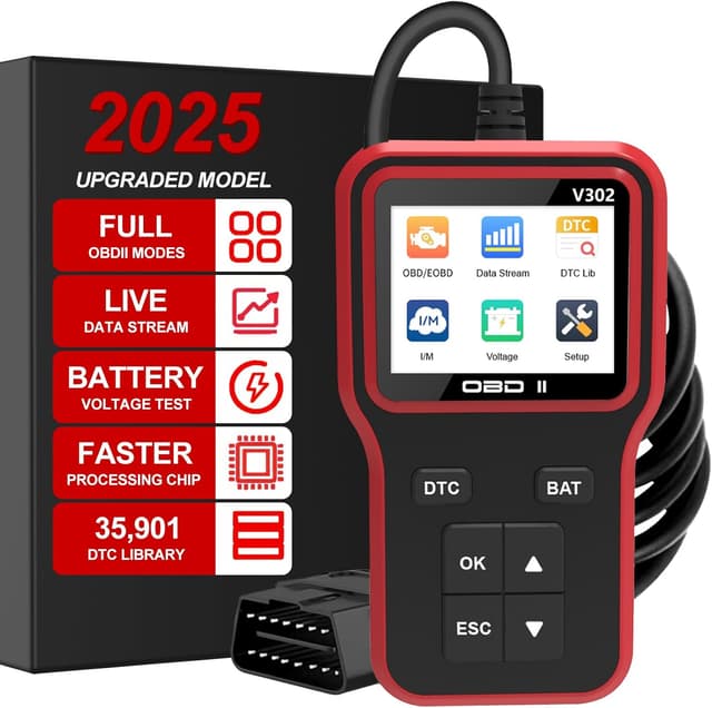 Detalle de OBD2 Car Fault Code Reader (Wired) V302 for 1996+ OBD-II Vehicles — Live Data, Freeze Frame & EVAP Test