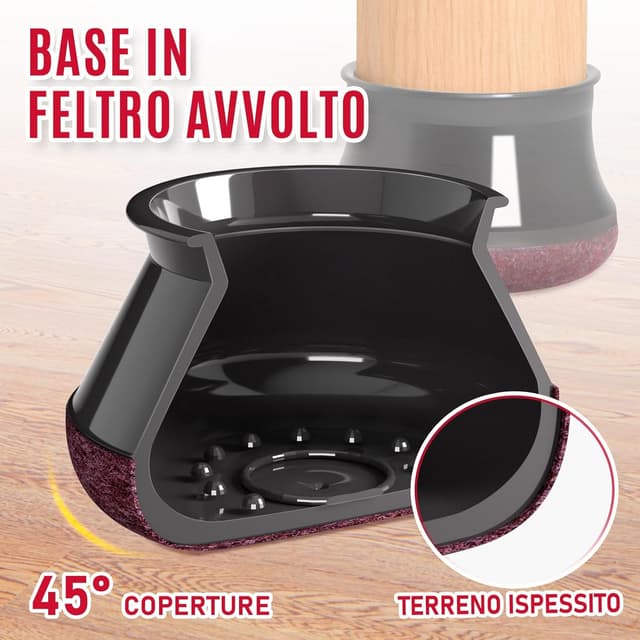 Detalle 2 de OCONDA Onda 24 gommini in silicone e feltro per sedie rotonde, nero (38–50 mm)