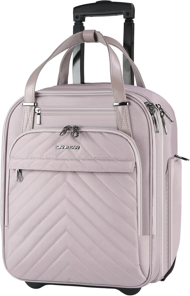 Detalle de VANKEAN Laptoptasche mit Rollen für 16-Zoll-Unterseite (Overnighter) – leichter Rollenkoffer für Reisen, Business & Arbeit, Rosa