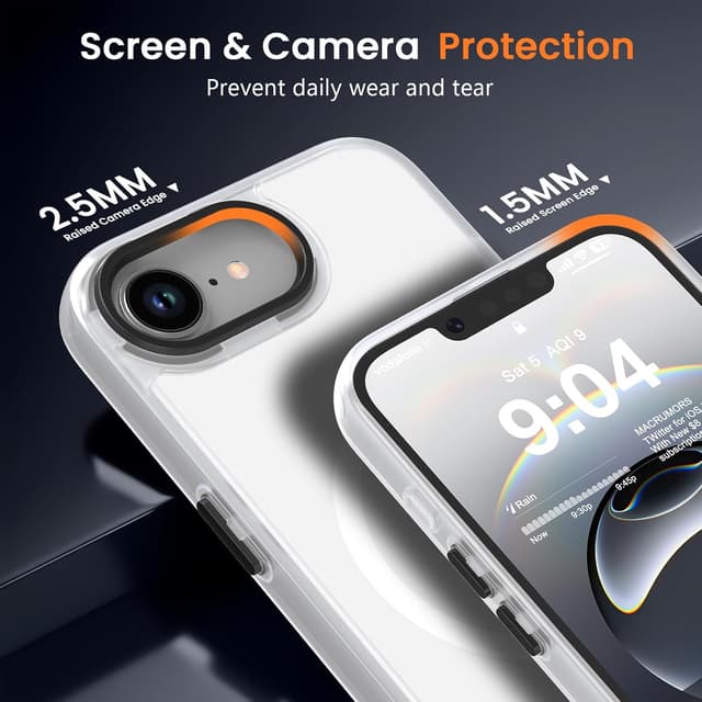 Detalle 2 de BPOASE Ultra Slim iPhone 16E/iPhone 17E Case with Screen Protector (MagSafe Compatible) - Clear Matte Shockproof Phone Cover