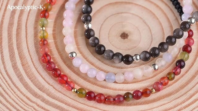 Detalle de Apocalyptic-K Damen Fußkettchen aus 925 Silber/Gold mit Naturstein-Perlen (4 mm), handgewebt