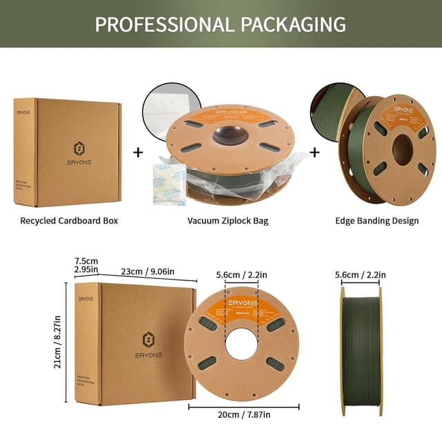 Detalle 2 de ERYONE Matte PLA Filament 1.75mm (Matte Olive Green) – 1kg spool, +/-0.03mm