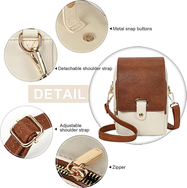 Detalle de Leathario vegan leather cross body bag for women with RFID blocking slots (small phone & everyday purse)