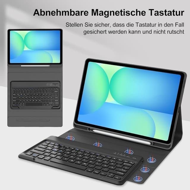 Detalle de WAVATA Tastaturhülle für Samsung Galaxy Tab S10 FE+ Plus 13,1 Zoll (2025) – magnetische, abnehmbare Bluetooth-Tastatur, QWERTZ, Dunkelgrün