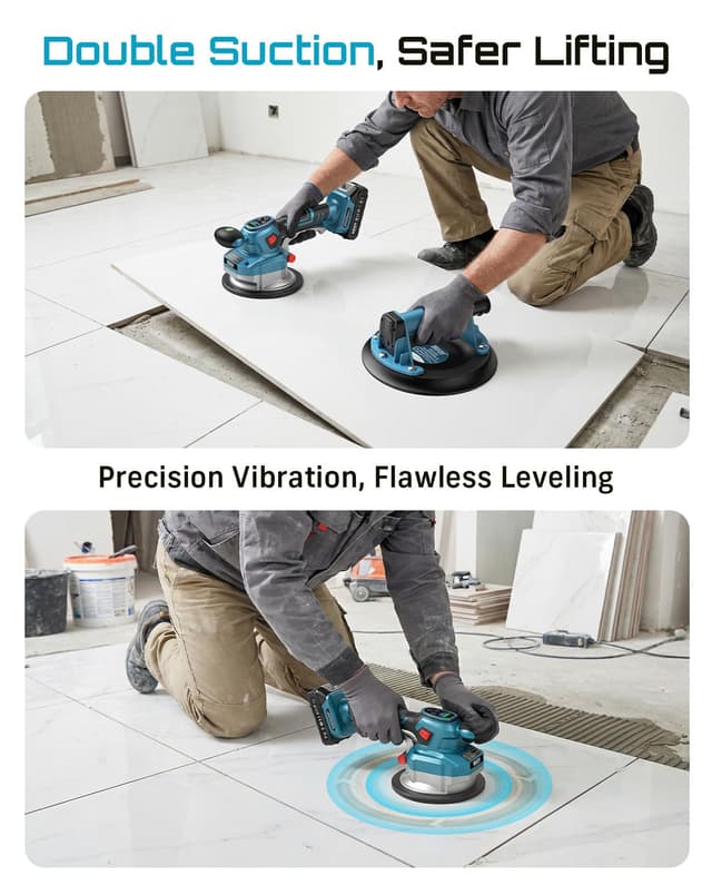 Detalle de SEESII Kit Pro Vibratore per piastrelle da 145 mm con ventosa 8" e 2 batterie 2000 mAh