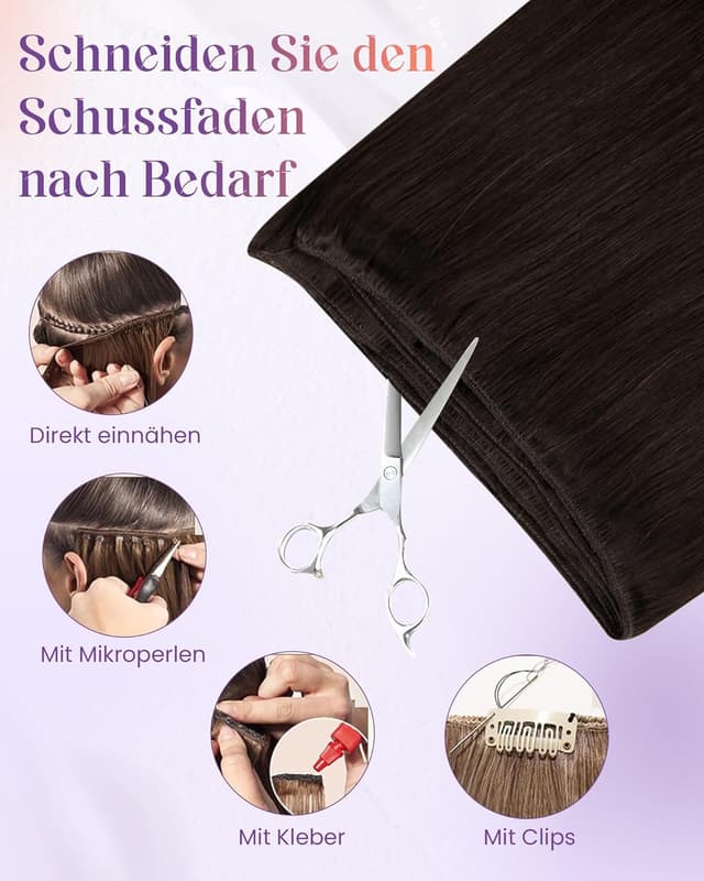 Detalle de LaaVoo Extensions Echthaar Tressen Dunkel Braun (Remy), 100 g, glatt, 40 cm – Echthaar-Extensions mit Mikroperlen-Befestigung