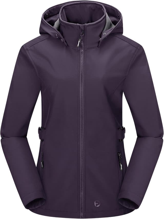 Detalle de Outdoor Ventures Damen Softshelljacke – kurze, gefütterte Regen- und Übergangsjacke mit abnehmbarer Kapuze