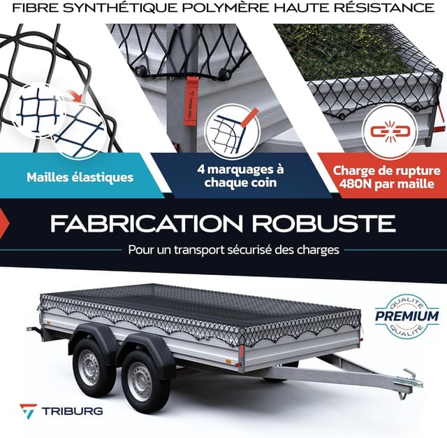 Detalle de TRIBURG Filet de remorque extensible 2x3 m à 3x4 m avec 12 crochets d’extension