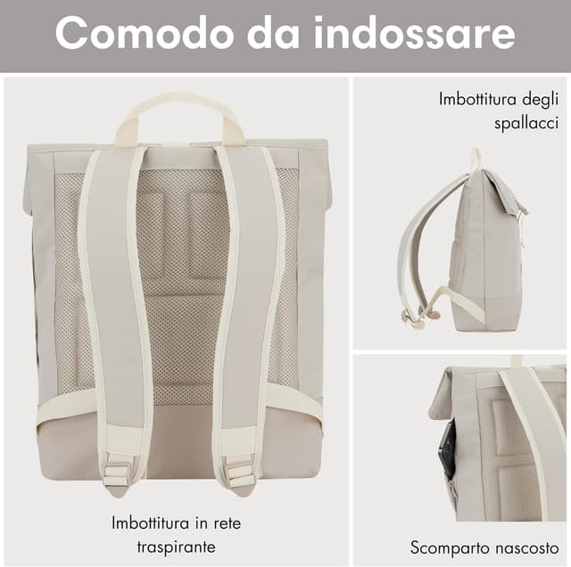 Detalle de LARKSON Tammo rolltop impermeabile per PC fino a 16" – zaino leggero da lavoro, università e viaggio