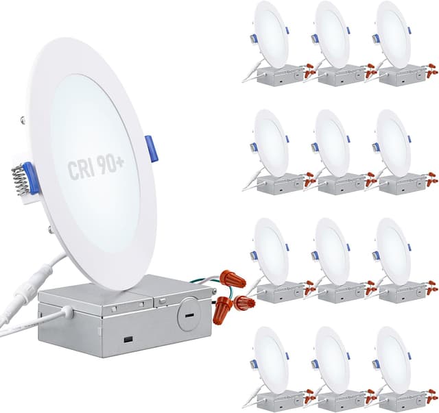Detalle de TORCHSTAR Basic Series 12-Pack 6-Inch Ultra-Thin LED Recessed Lights (CRI90, 5000K, IC-Rated)