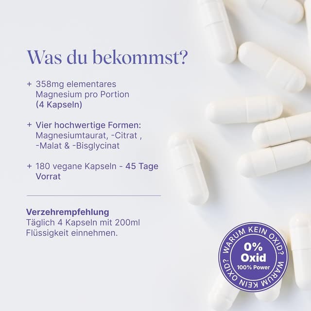 Detalle de VETAIN Magnesium Komplex – 4 hochbioverfügbare Magnesiumformen ohne Oxid, 180 Kapseln