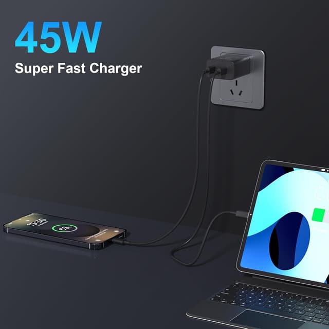 Detalle 2 de 45W 2Pack Super Fast Charger USB-C Dual Port