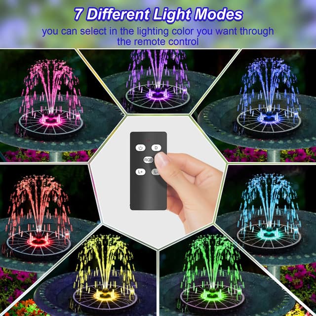 Detalle 2 de Solar Springbrunnen mit Fernbedienung (SZMP) – 6W LED Teichpumpe mit 4.000-mAh Batterie, 7 Düsen