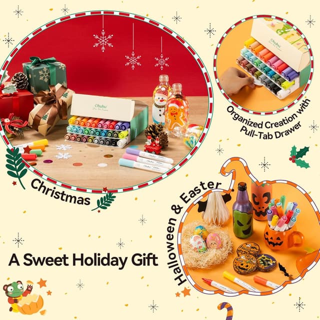 Thumbnail 6 de Ohuhu – Marqueurs de peinture acrylique à noyau en coton, 30 couleurs (pointe ogive) pour roche, bois et œufs