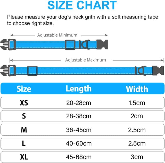 Detalle de Joytale Reflective Dog Collar with Soft Neoprene Padding (Medium, Sky Blue)