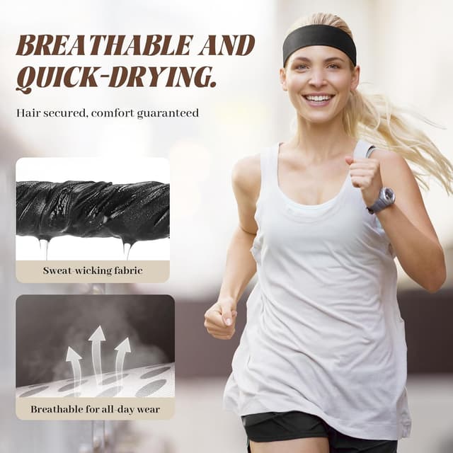 Detalle de BELEVO Sport-Stirnband Damen (6er-Set) – rutschfeste, weiche Haarbänder für Yoga, Fitness & Pflege