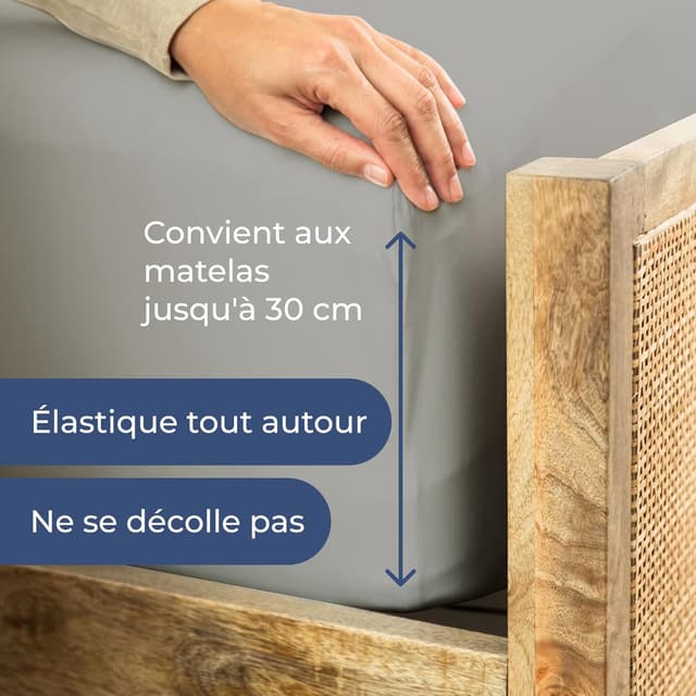 Thumbnail 6 de CGK Unlimited Drap-housse 160x200 cm en coton jersey extensible, gris clair (hauteur jusqu’à 30 cm)