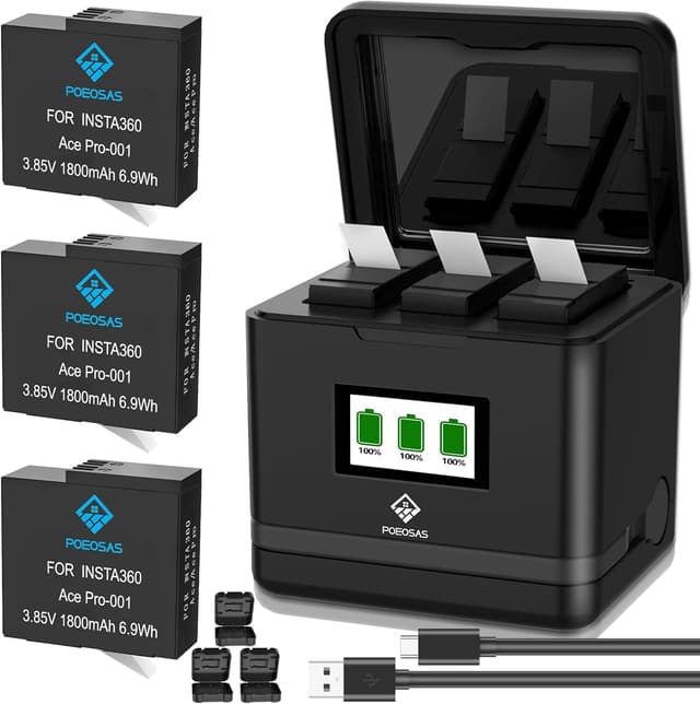 Thumbnail 6 de POEOSAS 360 Ace Pro Ersatzakku-Set (2er-Pack) mit 3-Slot LCD-Ladegerät für insta360 Ace Pro/Ace Pro
