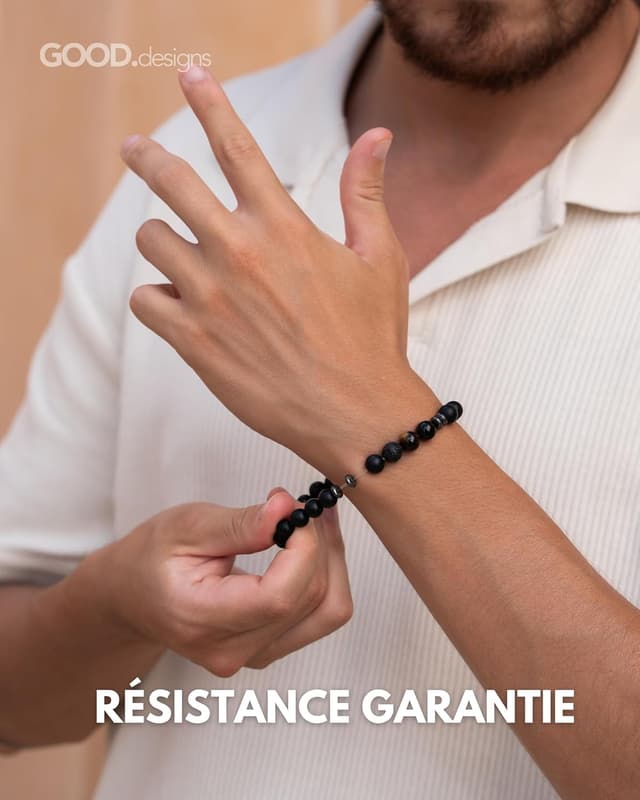 Detalle 2 de GD GOOD.designs EST. 2015 Bracelet d’amour personnalisable avec lettre I – pierres de lave et d’onyx noir, gravure