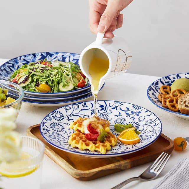 Detalle de vancasso SELENE Salatteller 6-teilig (Porzellan), Dessert- und Kuchenteller Ø 21 cm – Blau-Weiß Vintage