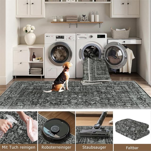 Detalle de HUGEAR Vintage Black area rug 150x210cm