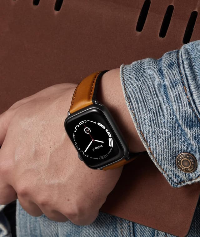 Detalle de BINLUN Oil Wax Leather & Silicone Hybrid Apple Watch replacement strap (38mm–42mm compatible)