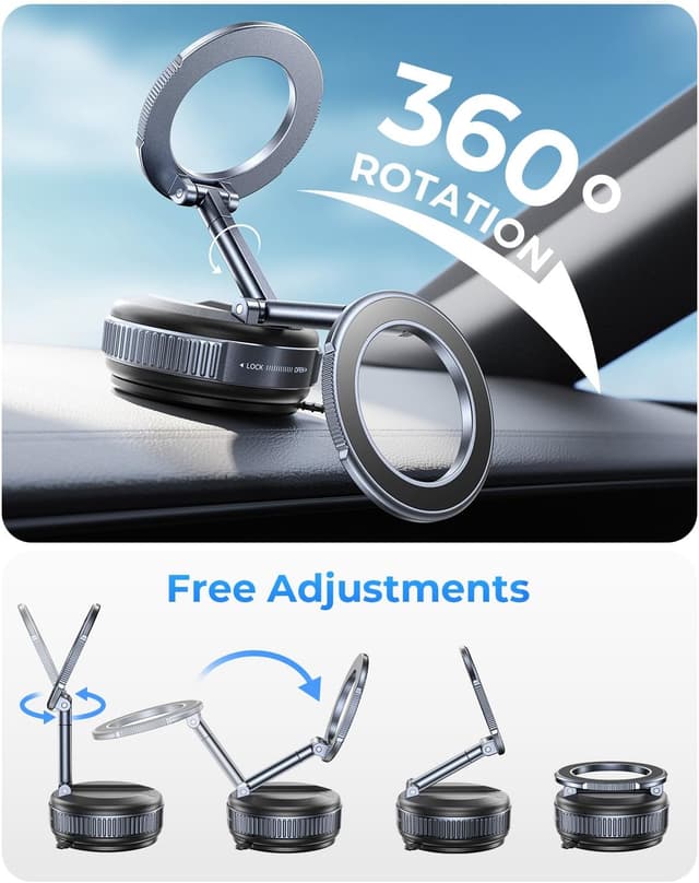 Detalle de DIMONCOAT MagSafe Handyhalterung fürs Auto mit Saugnapf & Klemme – 360° verstellbar, kein Metallring nötig